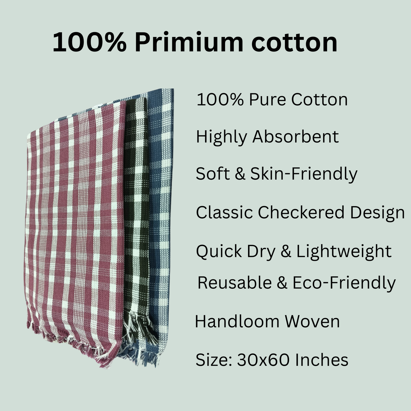 Premium Checks Cotton Bath Towels – 30x60 inches (Pack of 3)