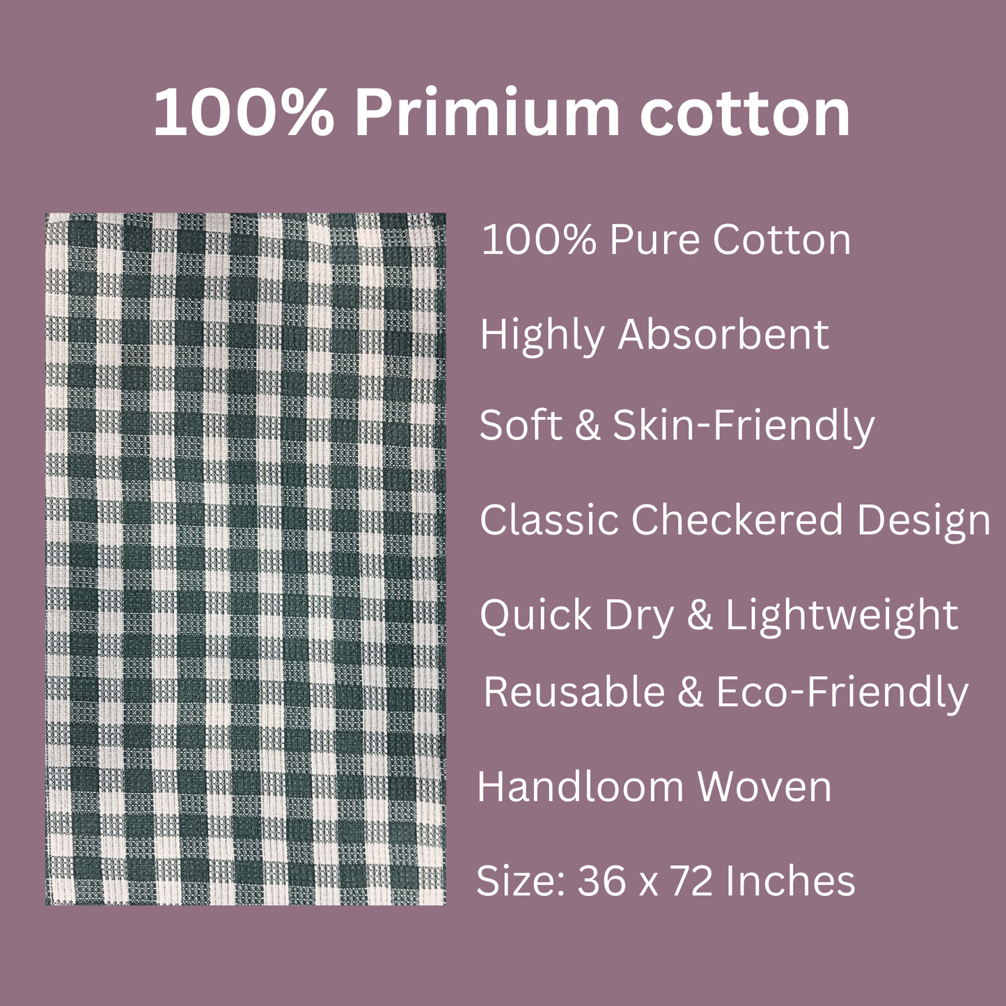 Premium Checkered Cotton Towel – 36" x 72" | Quick-Dry & Lightweight
