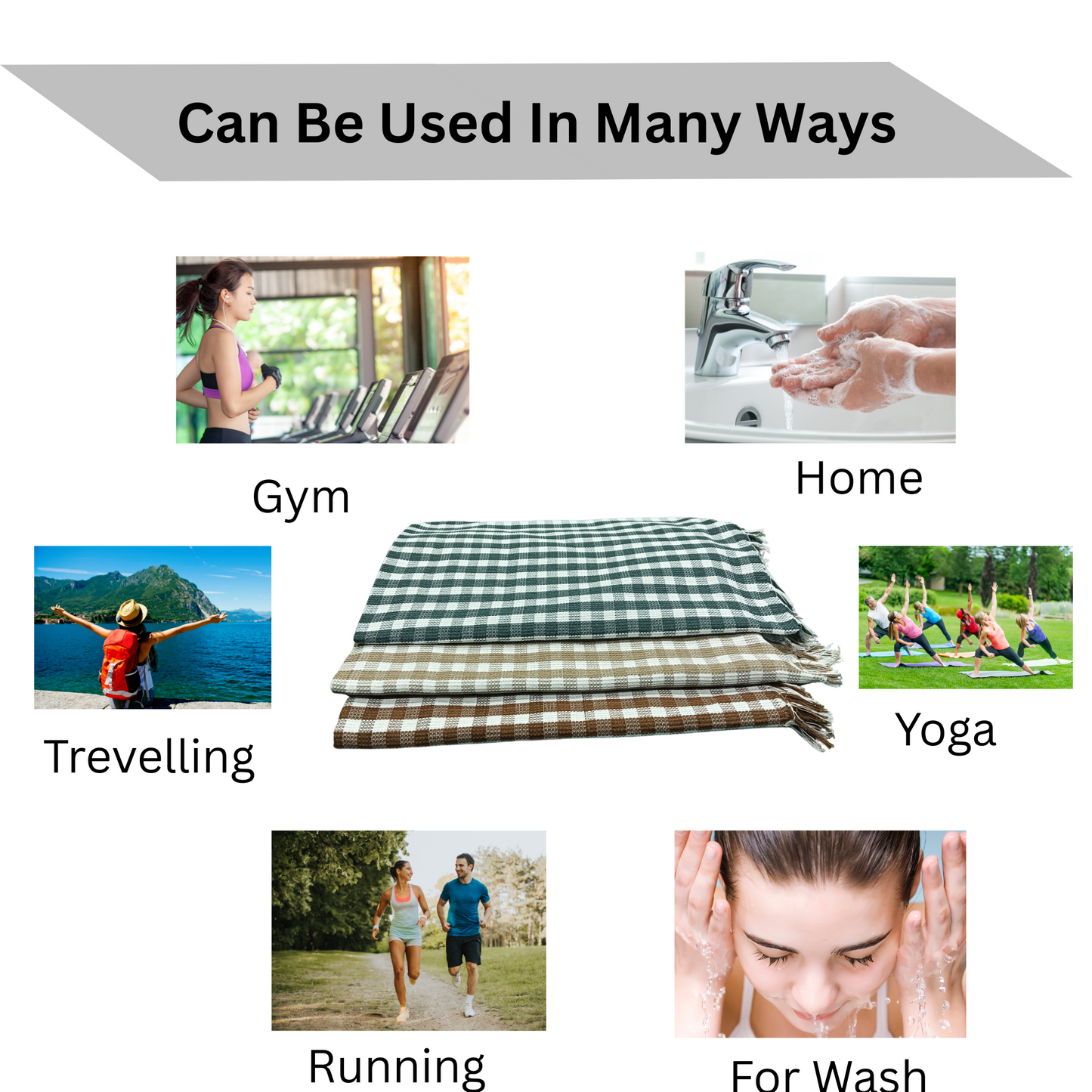 Premium Checkered Cotton Towel – 36" x 72" | Quick-Dry & Lightweight (pack of 3)