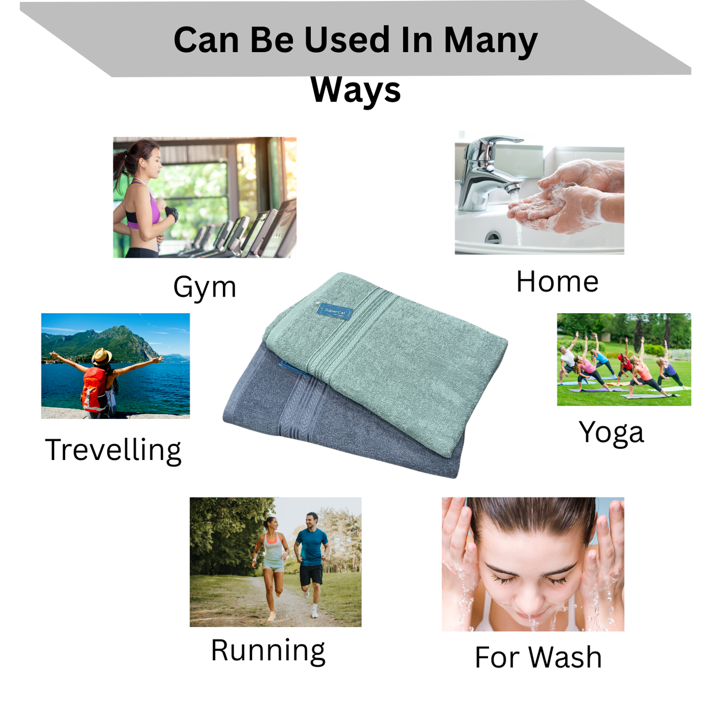 Luxury Cotton Bath Towel – Soft & Absorbent pack of 2( Grey & teal)