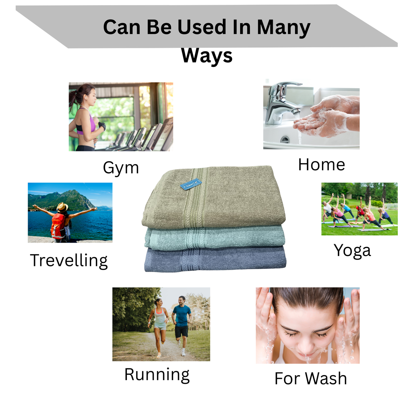 Luxury Cotton Bath Towel – Soft & Absorbent pack of 3(Gray,blue,teal)