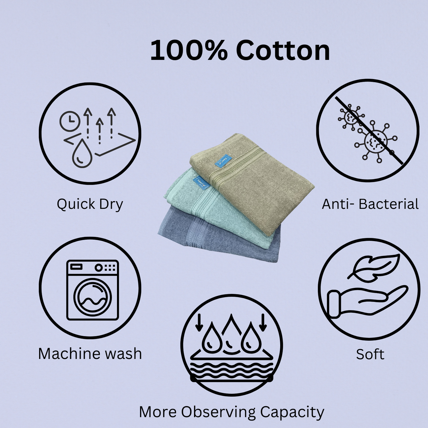 Luxury Cotton Bath Towel – Soft & Absorbent pack of 3(Gray,blue,teal)