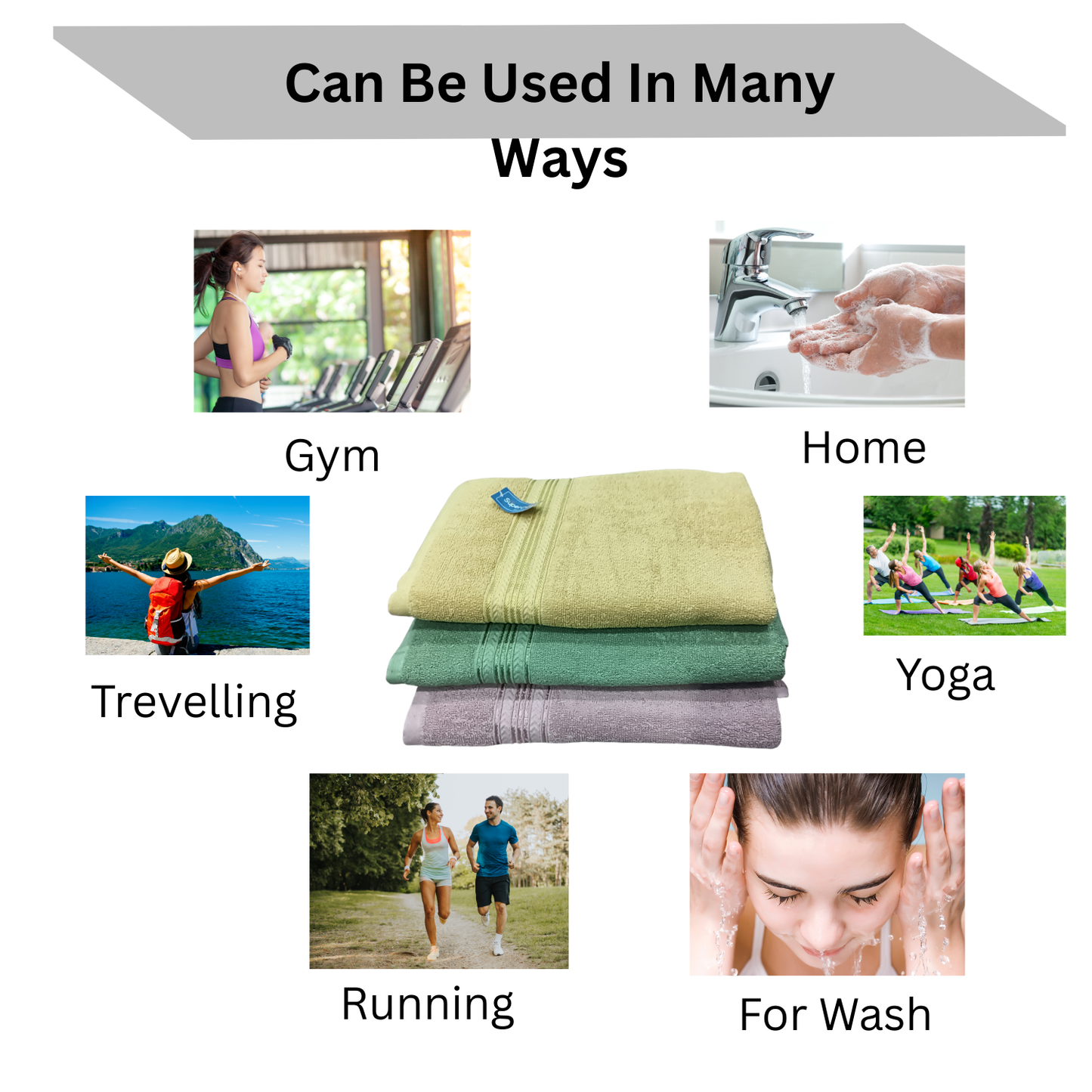 Luxury Cotton Bath Towel – Soft & Absorbent pack of 3(Gold, purpal, Green)