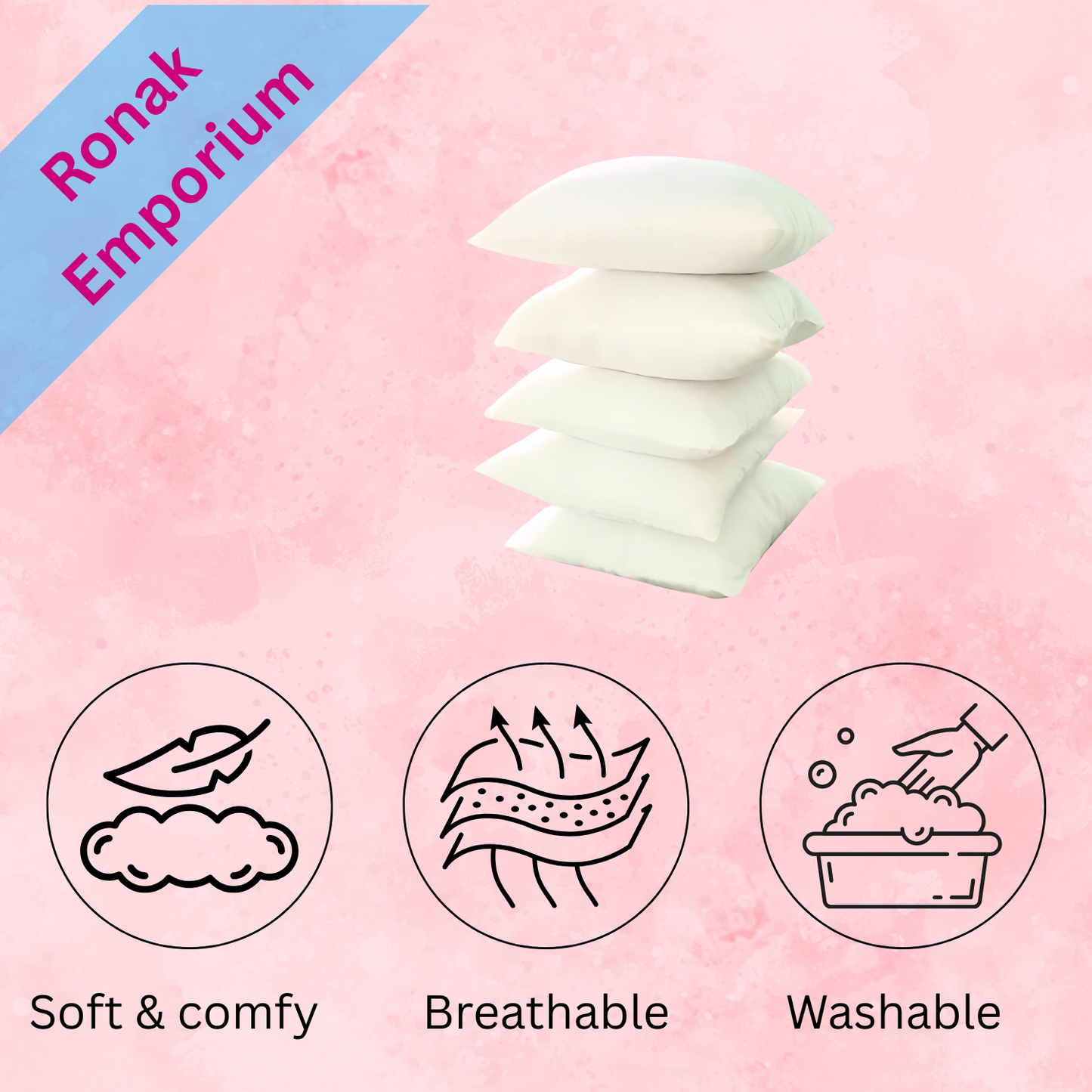 Set of 5 Microfiber Sofa Cushion Fillers – 16x16 Inch Soft & Washable (White)