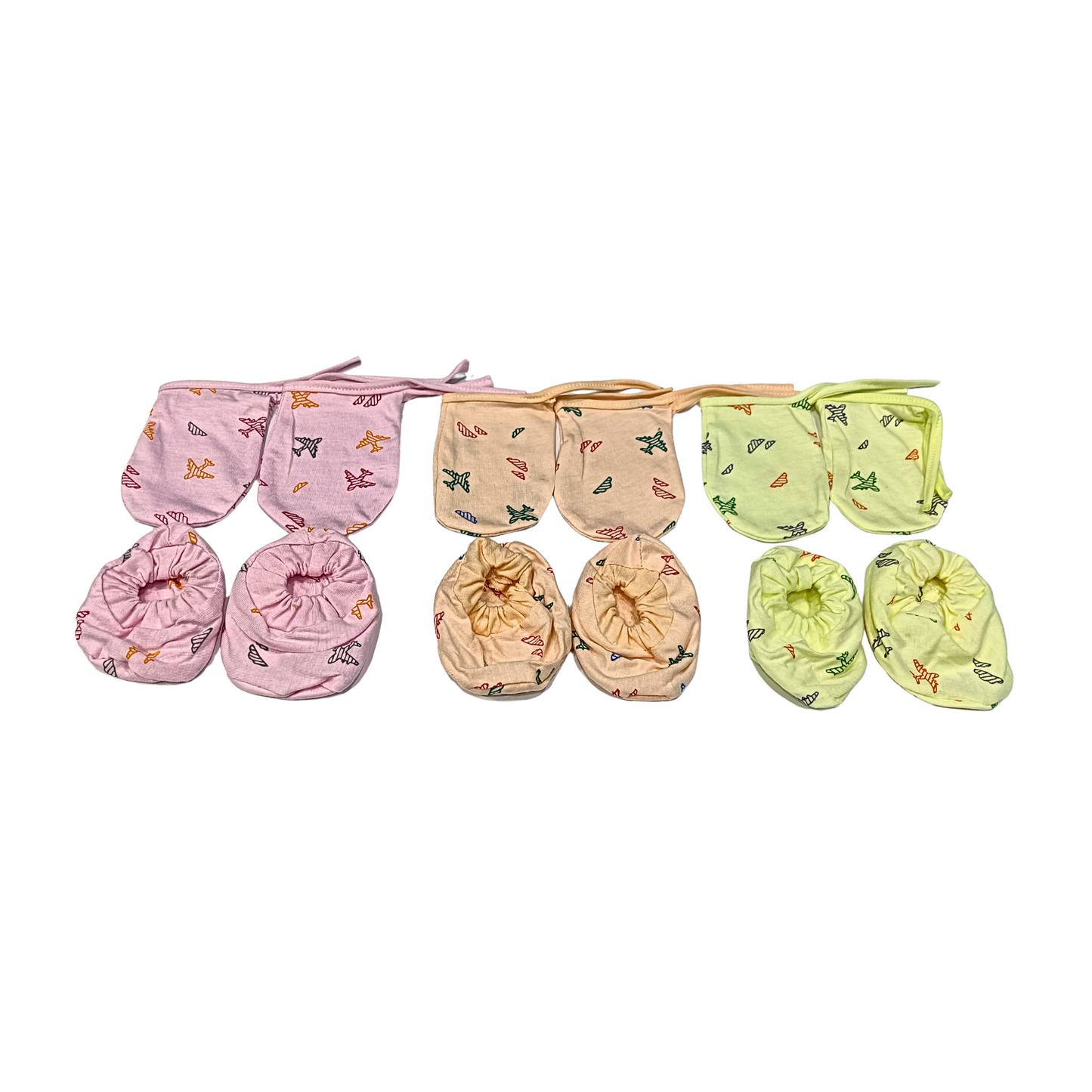 New Born Baby Gloves & Socks – Pack of 3 (Peach, Pink, Yellow)