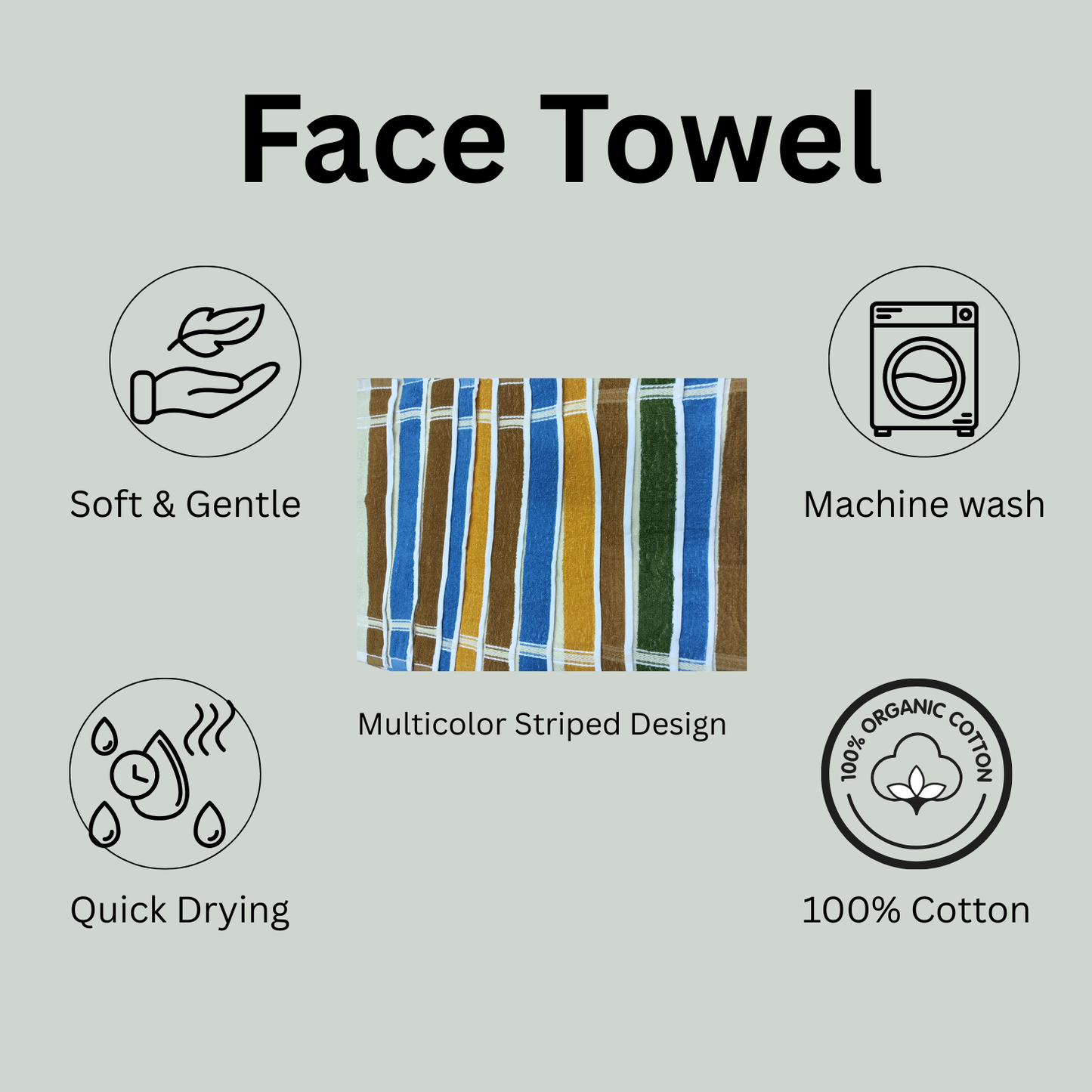 100% Cotton Face Towel / Hand Towel – Soft & Absorbent, Multicolor