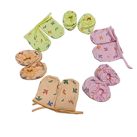 New Born Baby Gloves & Socks – Pack of 3 (Peach, Pink, Yellow)
