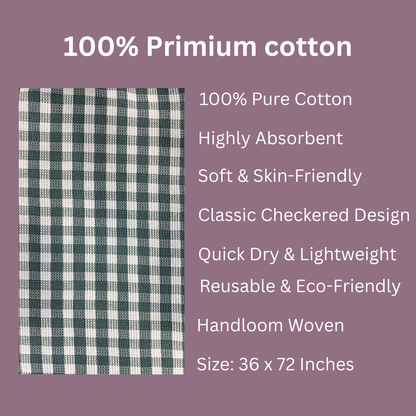 Premium Checkered Cotton Towel – 36" x 72" | Quick-Dry & Lightweight