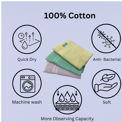 Luxury Cotton Bath Towel – Soft & Absorbent pack of 3(Gold, purpal, Green)