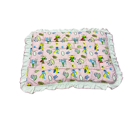 Soft Cotton Baby Bedding with Frill – Cartoon Print | Newborn Sleeping Mattress