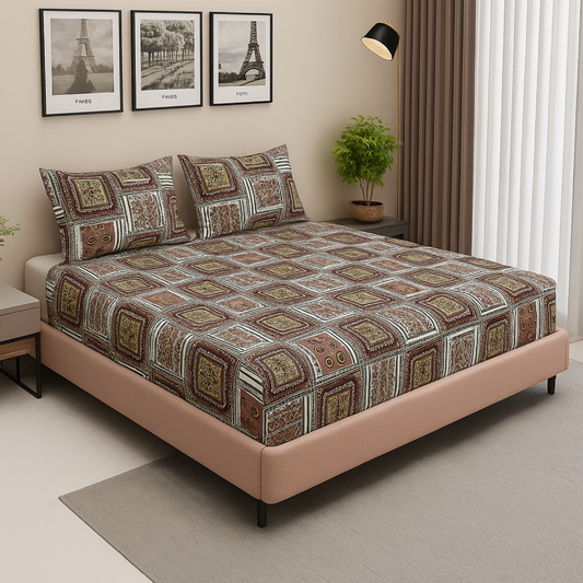 Premium Cotton Fitted Bedsheet with 2 Pillow Covers – King Size
