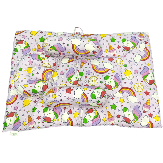 Unicorn Print Cotton Baby Bedding Set with Head & Side Pillows – Newborn Mattress