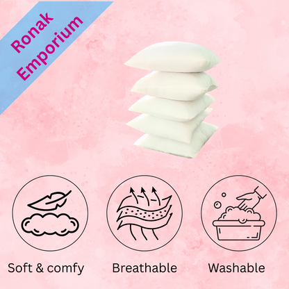 Set of 5 Microfiber Sofa Cushion Fillers – 16x16 Inch Soft & Washable (White)