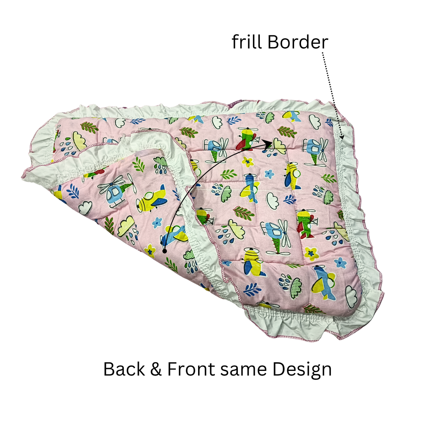 Soft Cotton Baby Bedding with Frill – Cartoon Print | Newborn Sleeping Mattress
