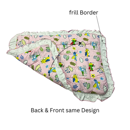 Soft Cotton Baby Bedding with Frill – Cartoon Print | Newborn Sleeping Mattress