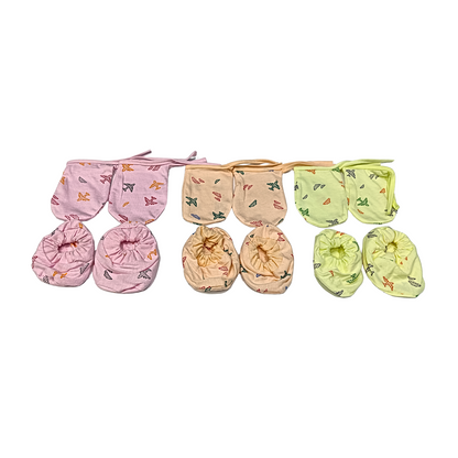 New Born Baby Gloves & Socks – Pack of 3 (Peach, Pink, Yellow)