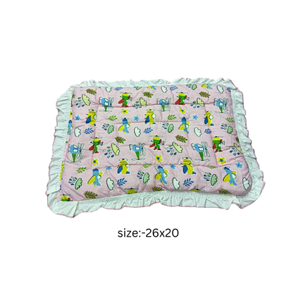 Soft Cotton Baby Bedding with Frill – Cartoon Print | Newborn Sleeping Mattress