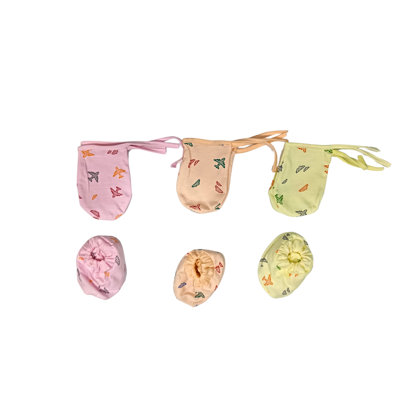 New Born Baby Gloves & Socks – Pack of 3 (Peach, Pink, Yellow)