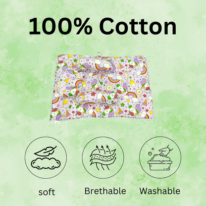 Unicorn Print Cotton Baby Bedding Set with Head & Side Pillows – Newborn Mattress