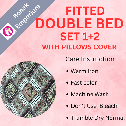 Premium Cotton Fitted Bedsheet with 2 Pillow Covers – King Size