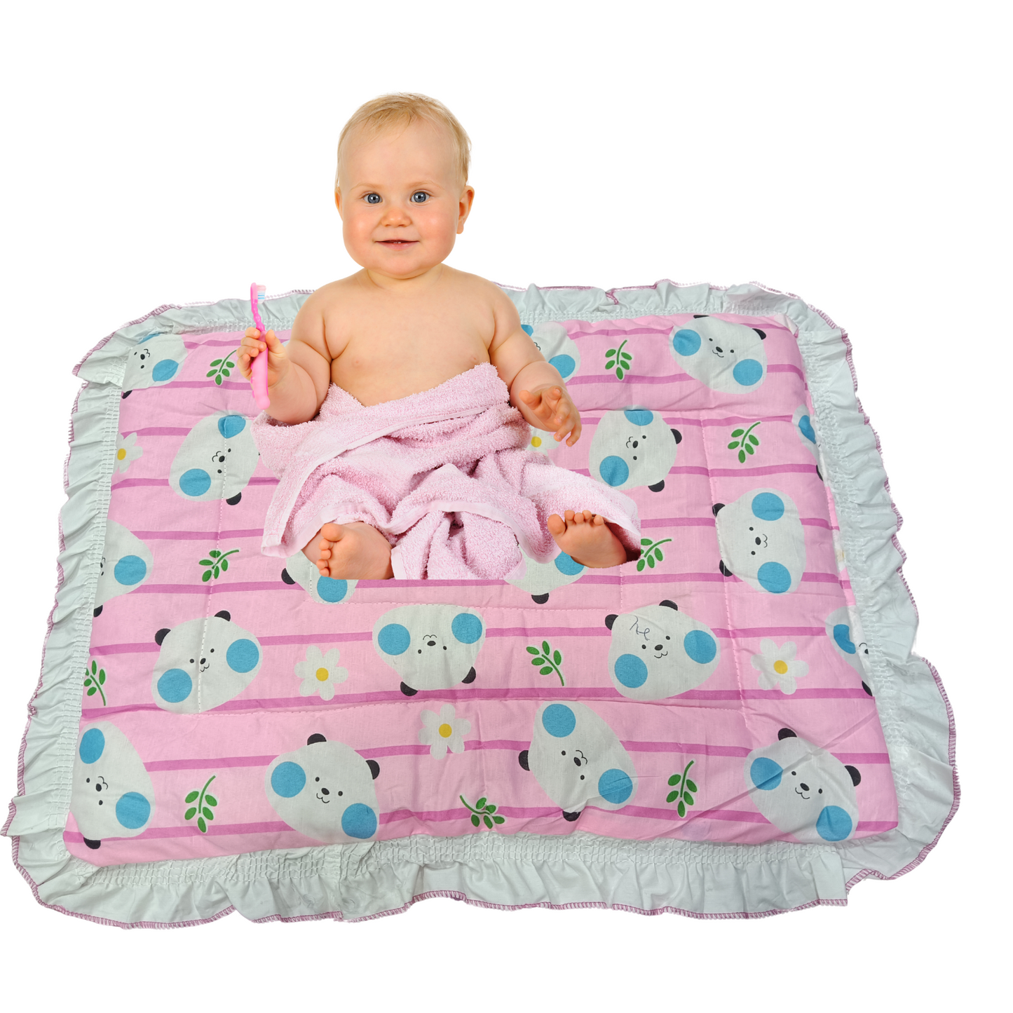 Soft Cotton Baby Bedding with Frill – Cartoon Print | Newborn Sleeping Mattress
