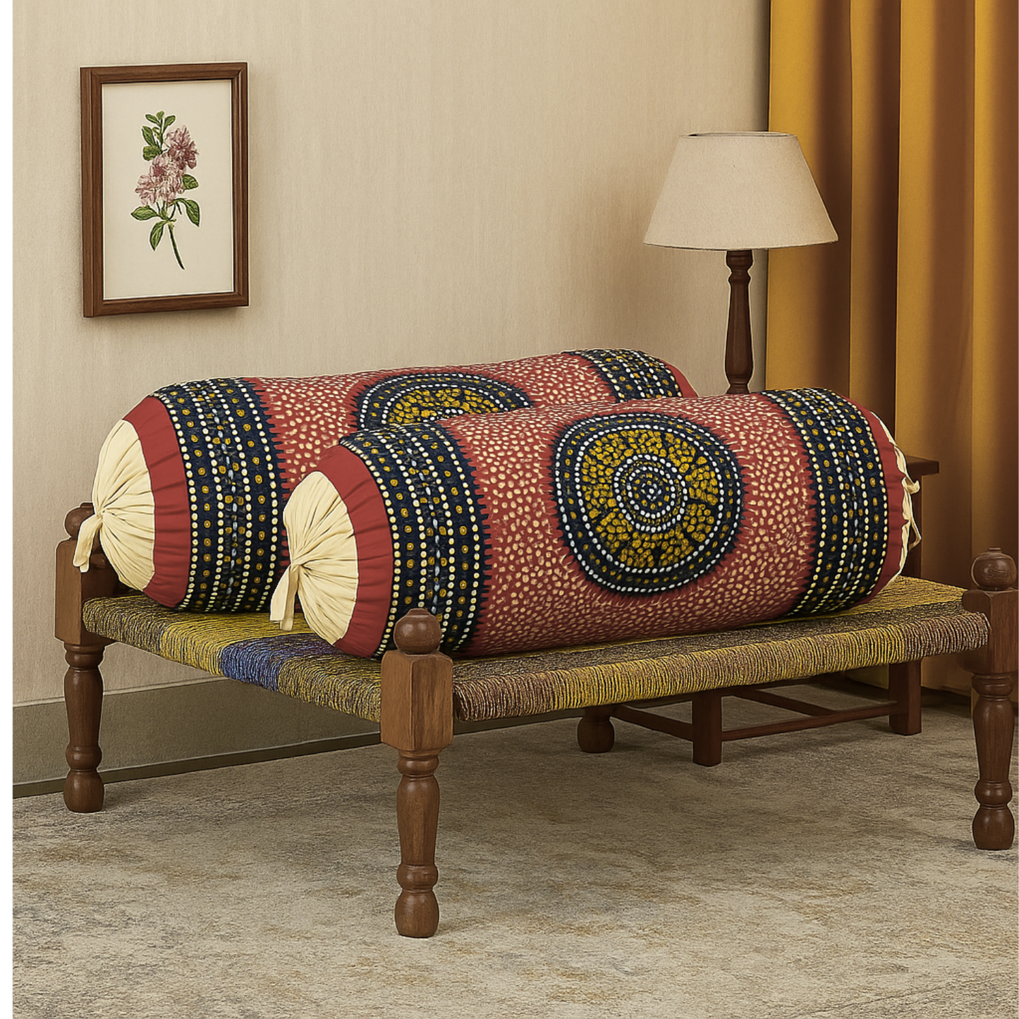 Cotton Bolster Cover Set – Traditional Design -Pair of 2(only cover)