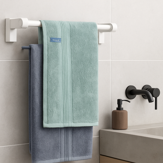 Luxury Cotton Bath Towel – Soft & Absorbent pack of 2( Grey & teal)