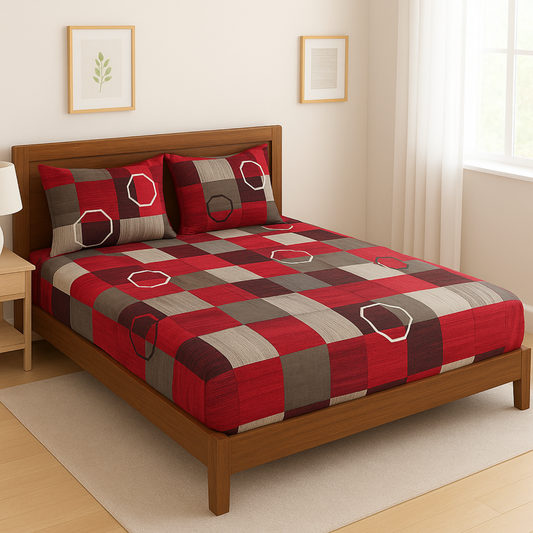 Red & Grey Chackered Bed Sheet