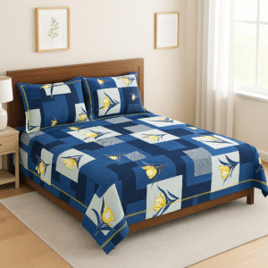 Blue floral cotton bedsheet
