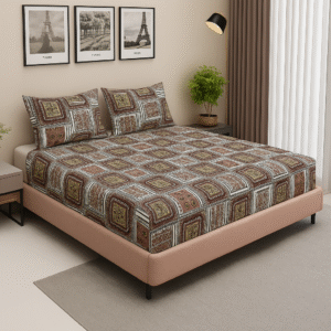 Premium Cotton Fitted Bedsheet with 2 Pillow Covers- King Size