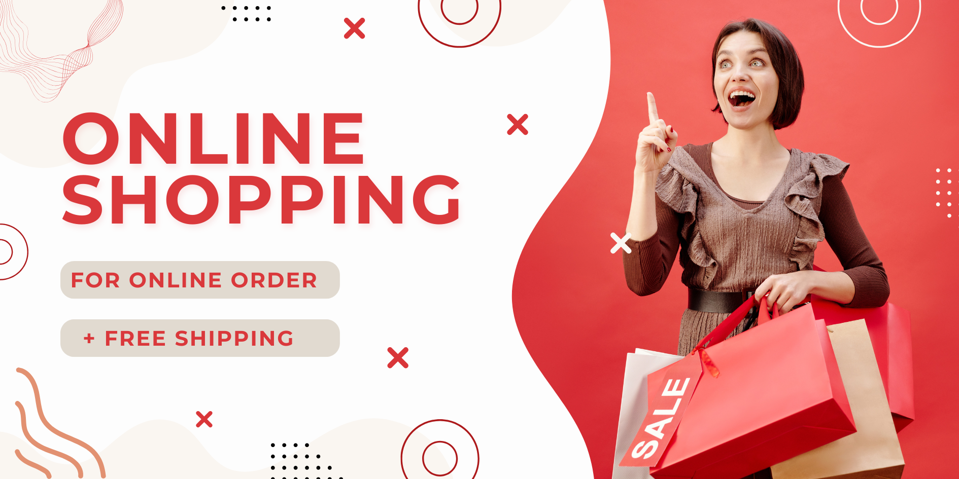 Red and White Modern Online Sale and Discount Banner