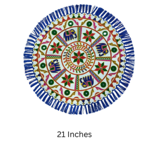Traditional Puja Thali Rumal / Round Table Cloth with Decorative Tassel Border – Multicolour