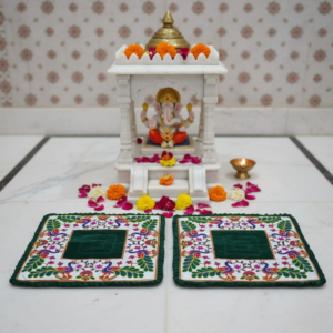 Velvet pooja Assan set with peacock embroidery